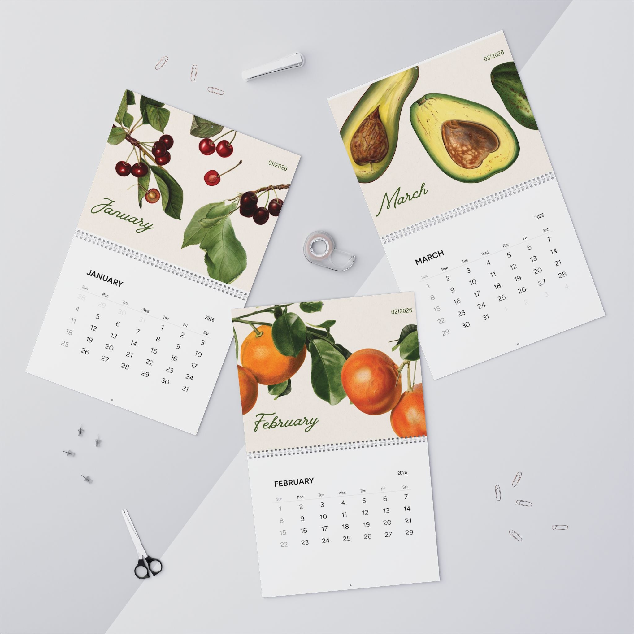 Botanical Fruit Wall Calendar 2026